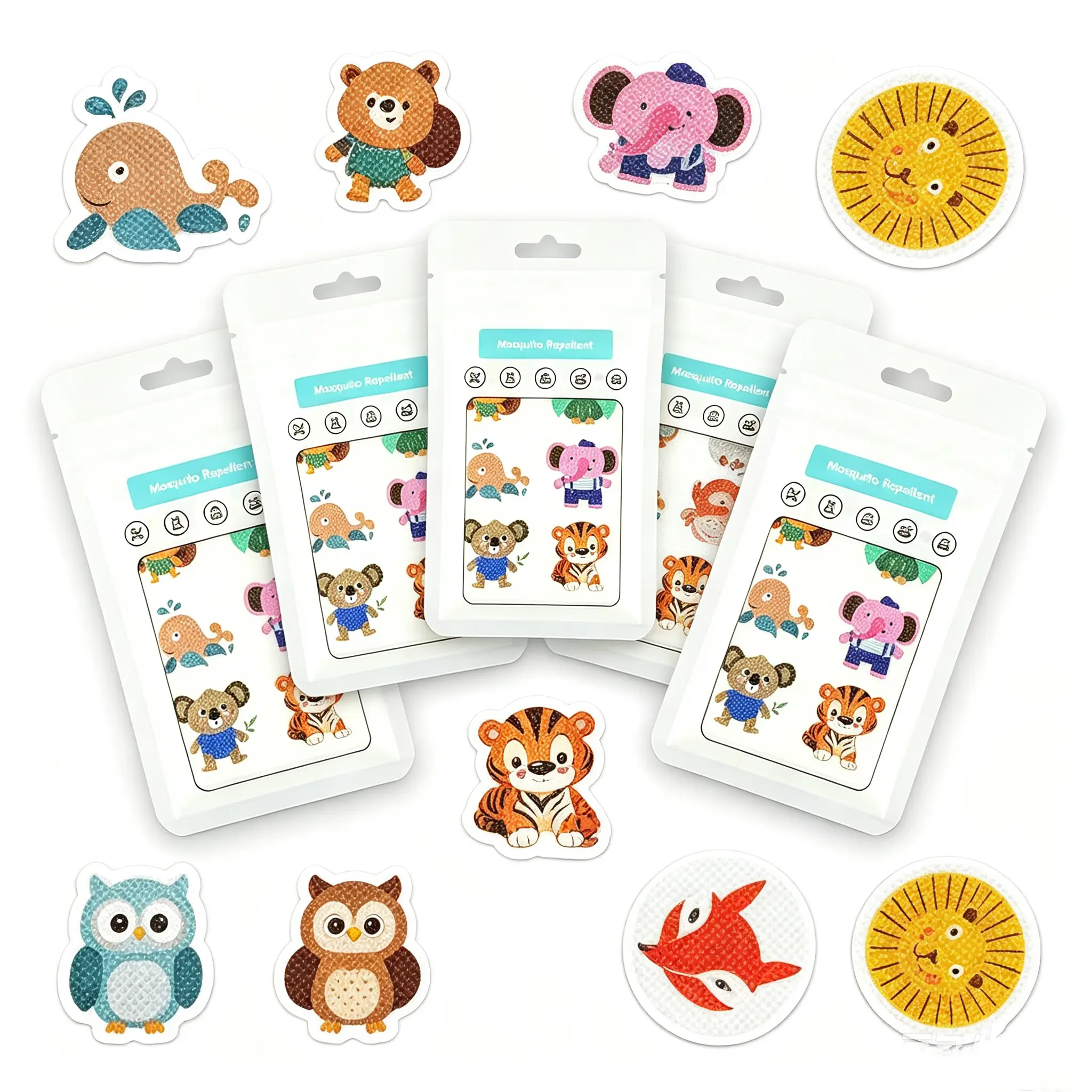 5pc（180Count）Mosquito Repellent Patches - for Kids & Adults Shaped Badges with Essential Oils, DEET-Free & Natural Bug Protection for Travel, Camping & Outdoor Play