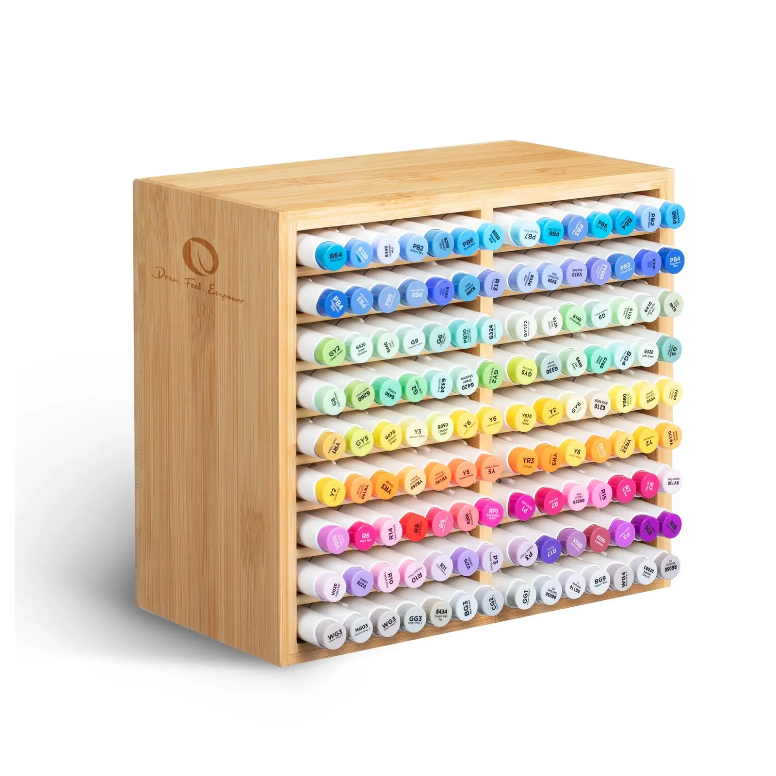 Ohuhu Bamboo Marker Organizer: Holds up to 126 Markers - with 18 Compartments - Right Angle Side - Wooden - Art Brushes Stationary Organizer Pencil Holder  for Home, Classroom, Office Decor - Marker Organizer Series of Ohuhuart
