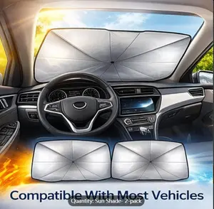 2-Pack Foldable Car Windshield Sunshade Umbrella, Heat & UV Protection Reflective Front Window Sun Shade, Universal Fit for Sedan, SUV & Truck