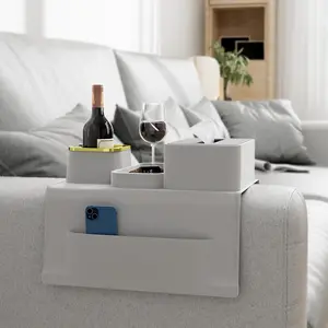 Universal Multifunctional Sofa Armrest Organizer, Silicone Side Pockets & Tray, Remote Control, Phone Storage, Suitable for Living Room and Bedroom