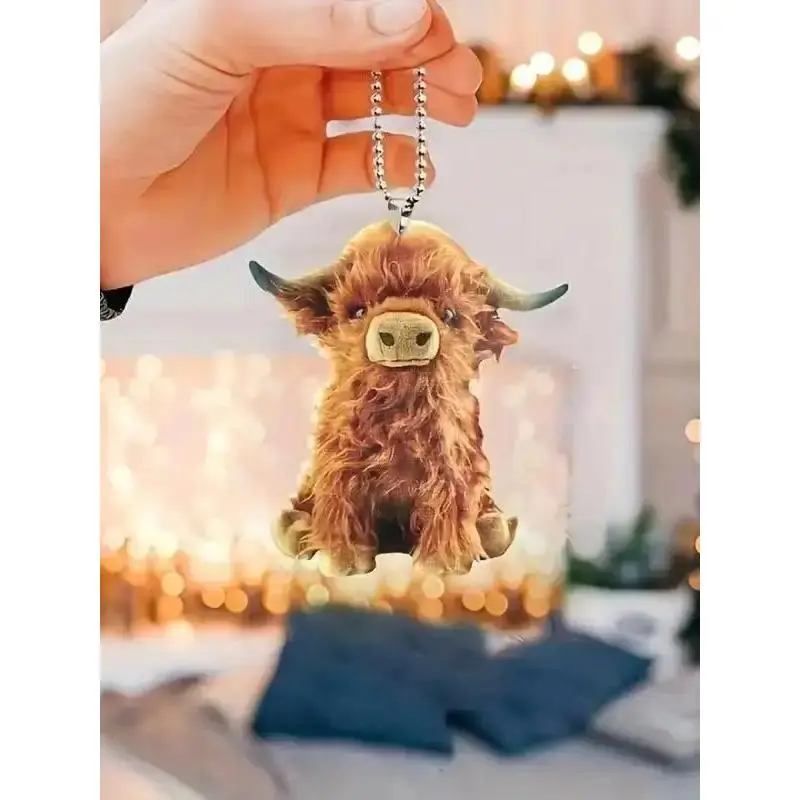 Cute Cartoon Cow Acrylic Pendant - Cycling Accessory, Bag Charm, Keychain Accessory, Car Rearview Mirror Decor