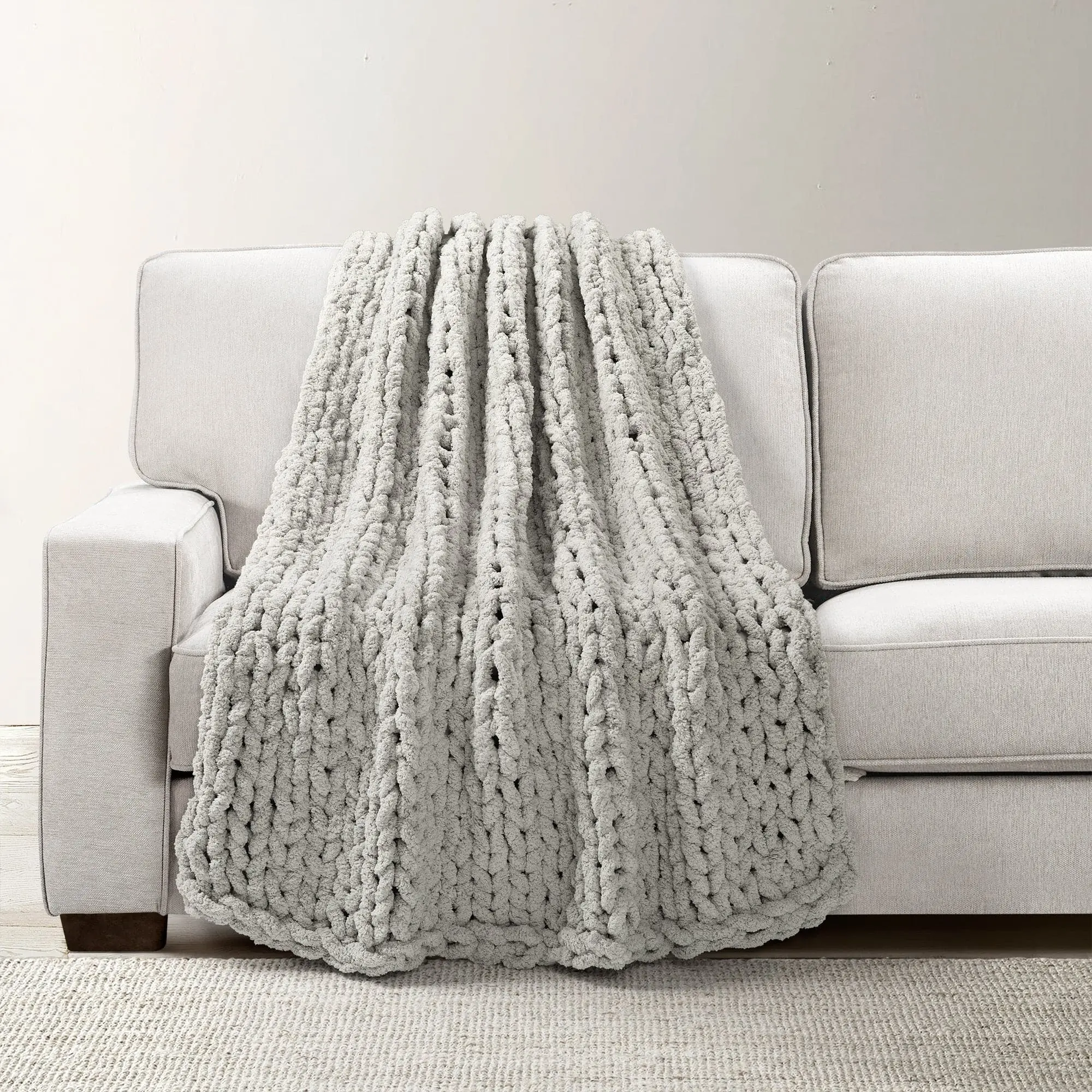 Lush Decor Hygge Ultra Soft Chenille Chunky Knit Throw - Cozy Relaxation Giant Throw Blanket, Aesthetic Room Decor - 40"W x 50"L or 40"W x 72"L - Solid Pattern - OEKO-TEX Certified - Soft Blanket Vibes for Home Use & Gifting