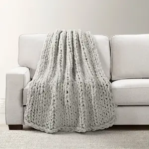 Lush Decor Hygge Ultra Soft Chenille Chunky Knit Throw - 40"W x 50"L or 40"W x 72" - Solid Pattern - OEKO-TEX Certified - Plush Blanket for Home Decor and Gifts