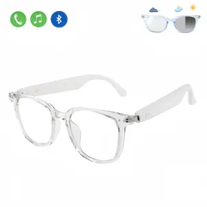 Digital Man Unisex Smart Bluetooth Glasses Auto-Tinting Polarized Lenses with Speakers Blue Light Protection Built-in Microphone White Wearable