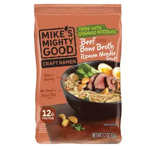 Mike’s Mighty Good Beef Brisket Ramen 7-Pack 2.1 oz Each - Organic Noodles, Rich 40% Less Sodium Broth, Instant Meal, Protein Ramen - Food