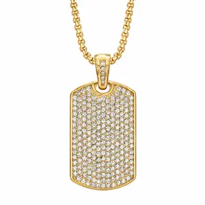 Iced-Out Dog Tag Necklace for Men with Gold or Silver Tone Chain