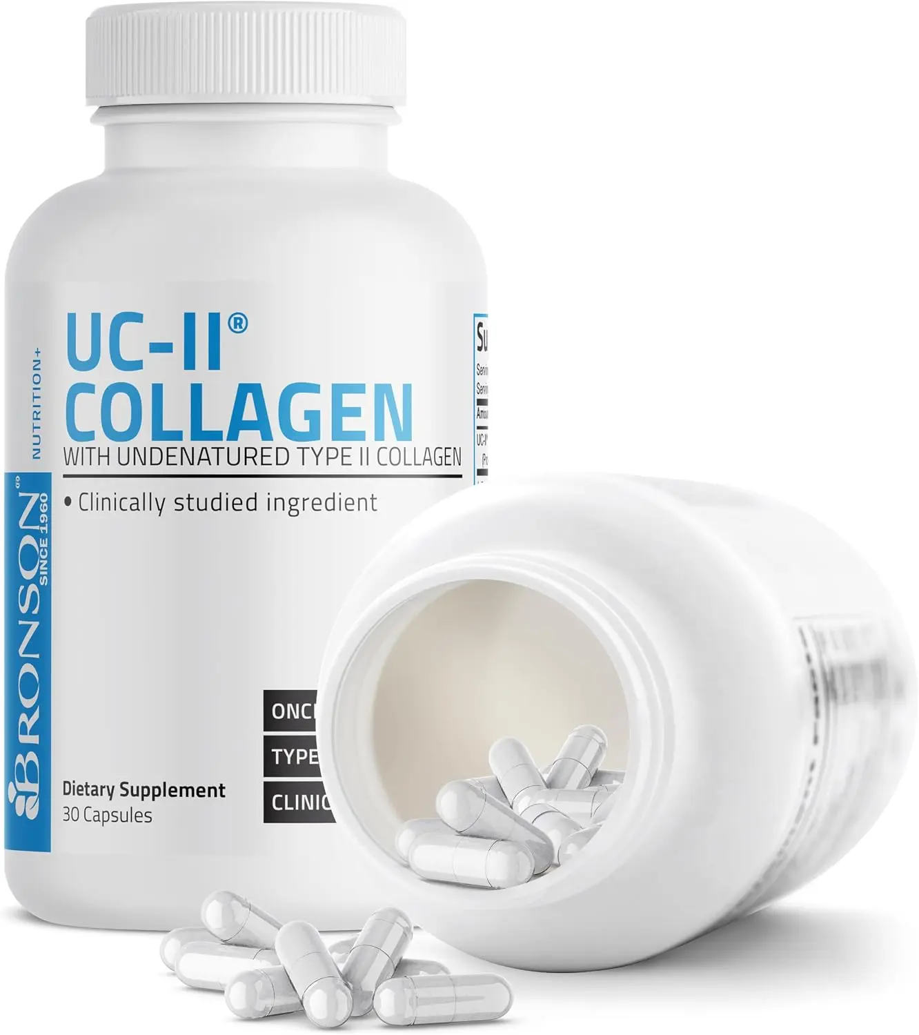 Bronson UC-II Undenatured Type II Collagen Joint Support, 30 Capsules | 40 mg UC-II Standardized Cartilage, 10 mg Total Collagen, Clinically Studied, Once-Daily