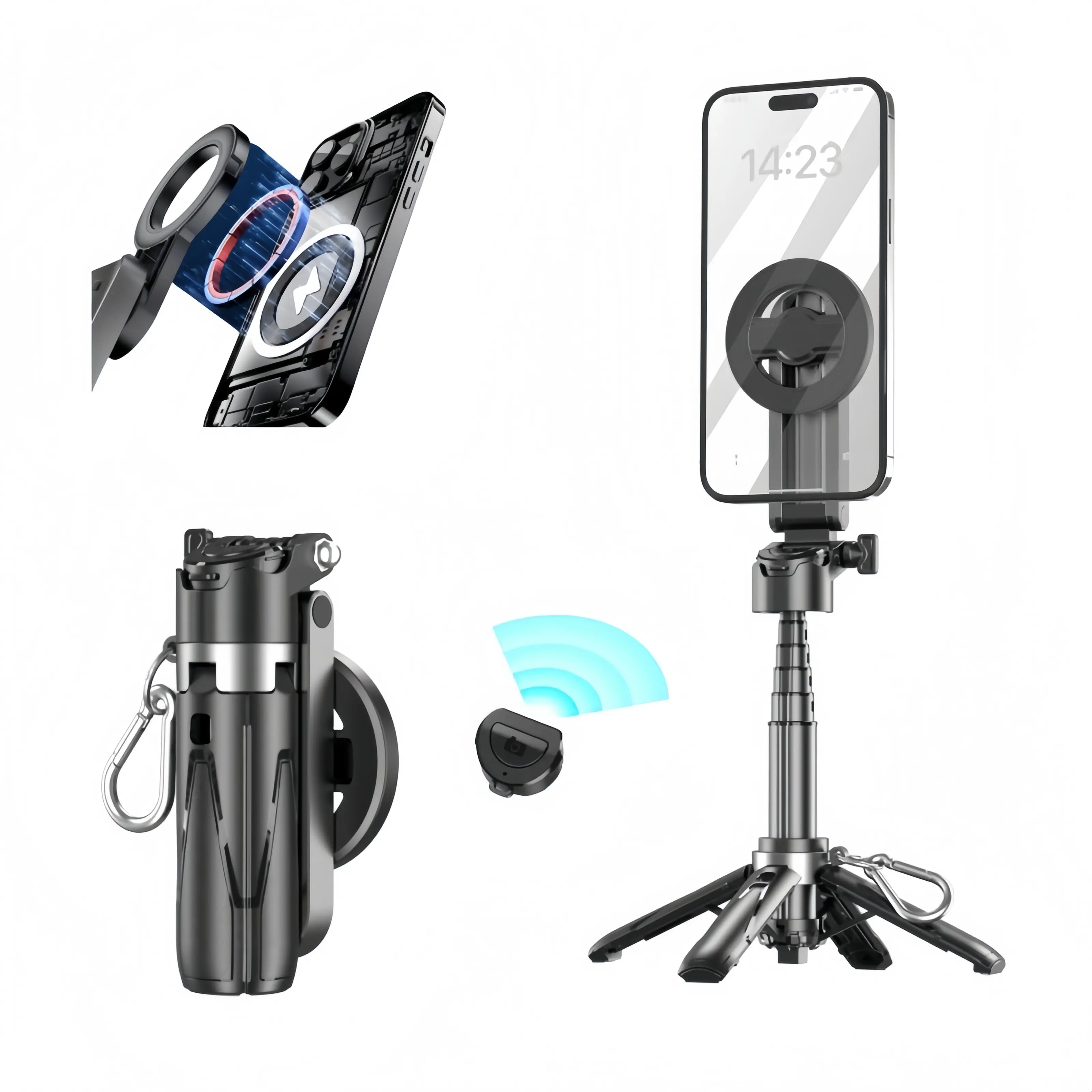 Foldable Multifunctional Magnetic Selfie Stick Smartphone Tripod - Portable Compact Phone Accessory with Camera Photography Simulation, Content Creator Grip Tool for Travel, Accessories, Folding