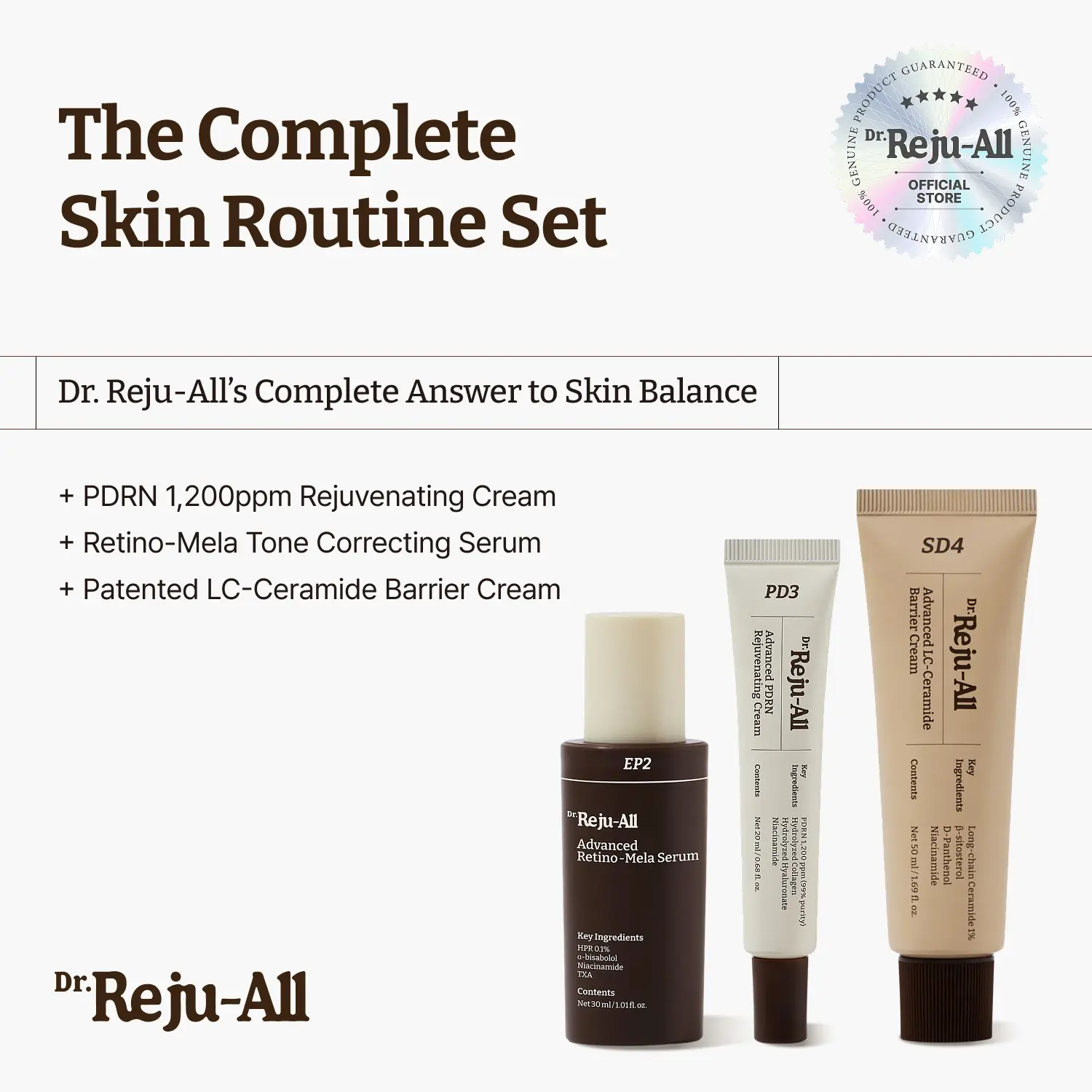 [Official]Dr.Reju-All The Complete  Skin Routine Bundle -  Advanced Rejuvenating PDRN Cream + Retino-mela Serum + LC-Ceramide Cream, Sensitive, Lightweight, Skin Kit, Daily