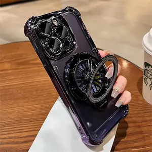 For Magsafe Bracket Phone Case For iPhone 17 16 13 15 14 11 12 Pro Max Air Rotating Gyro Ring Holder Cover For iPhone 15 16 Plus iphone  proma