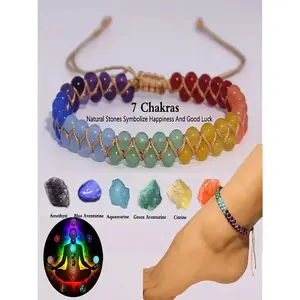 Virelyn B 7 Chakra Bracelet & Anklet Set for Women, Lapis Lazuli, Amethyst & Carnelian Beads, Yoga, Meditation & Energy Healing Jewelry, Happiness