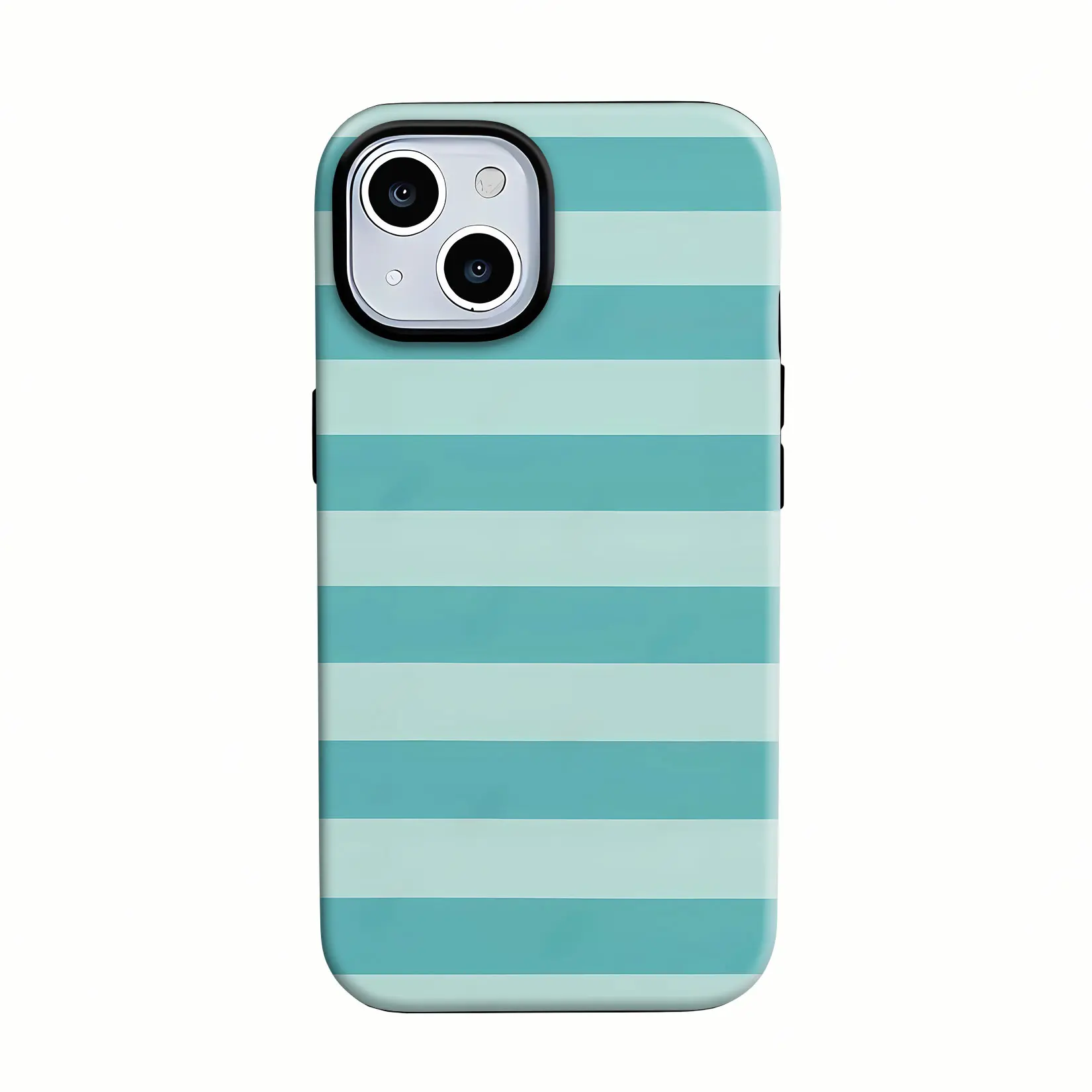 Turquoise & Mint Horizontal Stripes Glossy Phone Case, Slim Hard Shell Cover Compatible with iPhone 17/16/15/14/13/12/11 & Samsung S26/S25/S24/S23/S22/S21, Drop-Resistant, Non-Slip, Fade-Proof, Minimalist Summer Style.
