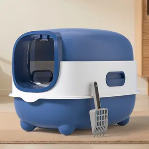 Plastic Fully Enclosed Cat Litter Box - Mess-Free Litter Boxes, Spacious, Spill-Proof, Odor-Control, Easy Installation, Convenient Storage, Included Cleaning Scoop, Ideal for Small/Medium Cats