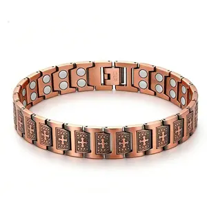 September Laurel Easter 99.9% pure copper men’s magnetic bracelet: 3500 Gauss cross magnets, adjustable (with adjuster), hypoallergenic. Wellness-focused magnetic therapy jewelry—ideal for self-use, gifting to loved ones or dad Christmas Gift.