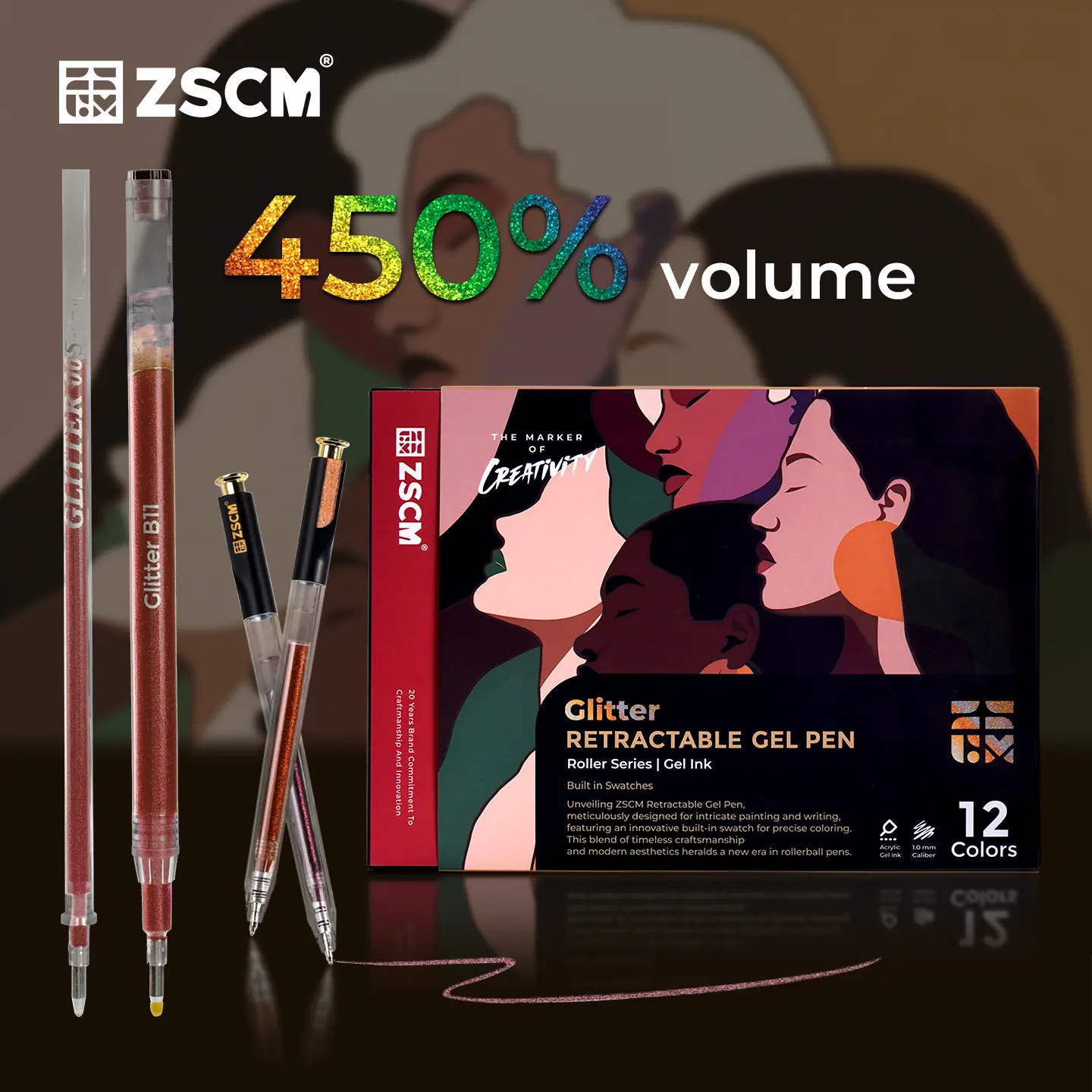 ZSCM Retractable Glitter Gel Pens, 12-Color Large Capacity with Skin Tone Metallic Ink, 1mm Fine Point, Smooth Writing, Convenient Storage, Adult Art Supplies for Coloring, Writing,back to school,back to school shopping tiktokshopbacktoschool