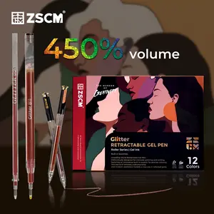 ZSCM Retractable Glitter Gel Pens 12 Colors Large Capacity Skin Tone Metallic Ink 1 mm Fine Point Smooth Writing for Adult Coloring Books Note Taking Aesthetic Art Supplies Convenient Storage