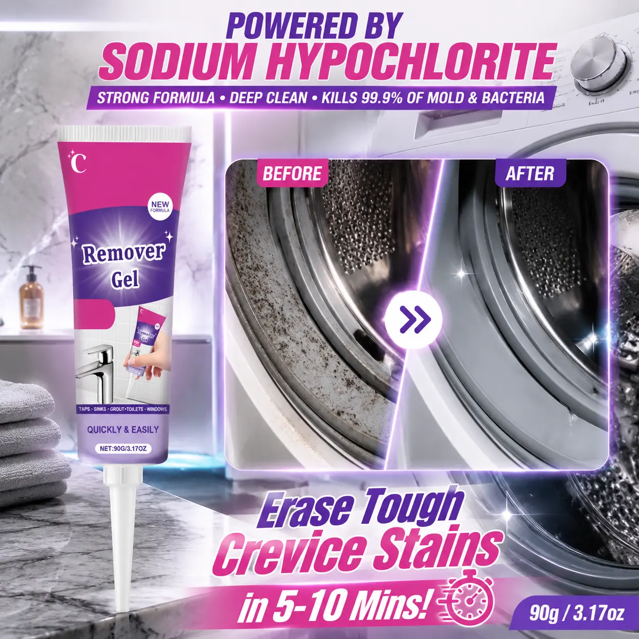 90g Multi-Purpose Cleaning Gel - Fast-Acting Household All-Purpose Cleaner, Deep Stain Remover for Tile Grout, Washing Machine Gasket, Sinks