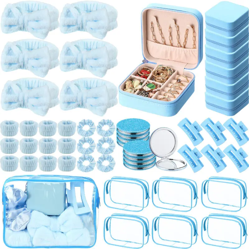 48PCS Pink Spa Party Favors Pink Set for Females - Home & Festive Party Supplies with Headbands, Wristbands, Scrunchies, Hair Clips, Plastic Jewelry Case, Makeup Bags, Mirrors, Bracelets - Bridesmaid Proposal Return Gifts (Multiple Items Included)