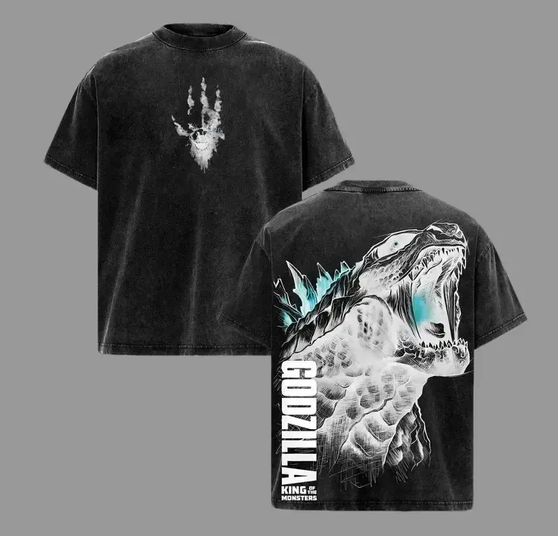 Godzilla Graphic T-Shirt for Men | Retro Oversized Crew Neck Tee in Pre-Washed Soft 230gsm Cotton, S, Graphic Print