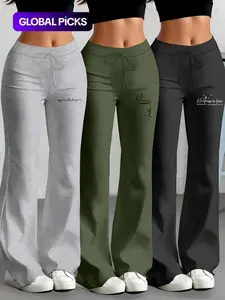 Three-Piece Set Milk Silk Yoga Pants, Workout Pants, Athleisure Style Bottoms, European & American Style Wide-Leg Straight-Cut, Drawstring Waist, Casual Fashion Long Pants