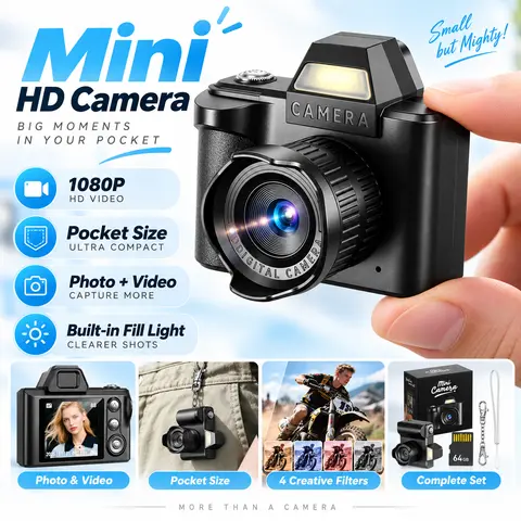 RIVGOT Compact Vlogging Camera - 12MP 1080P Photo/Video, 2.7” Screen, Y2K Retro Point and Shoot, Portable Pocket Digital Camcorder with Filters, Flash, Silicone Case, USB Plug&Play Cable, Memory Card (Pink/Purple Unicorn Design)