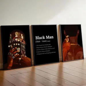 3-Piece Hand-Designed Artistic Black Vintage Graphic Paper Photo Prints Set - Tape-Installable Home Decor Posters, Multi-Size Wall Decoration Gifts for Him