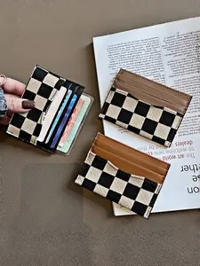 Chic Checkerboard Card Holder for Women, Slim Lightweight Design with Multiple Card Slots, Anti-Magnetic Wallet for Modern Style