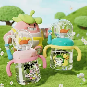 【COMOBEBE】10oz Spill-Proof Tritan Rocket Ship & Whale Fountain Sippy Cup – BPA-Free, Soft Straw, Fun Spray Design, Dishwasher Safe, Perfect for Kids