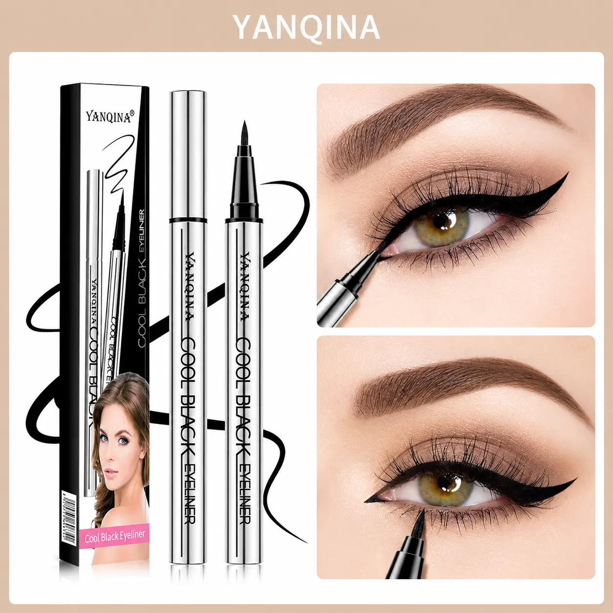 Black Waterproof Eyeliner - 24HR Long-Lasting, Smudge-Proof, Precision Application, Lightweight, Ultra-Creamy Silky Texture (1PC)