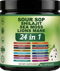 Soursop Capsules - 24 in 1 Graviola Soursop Capsules with Shilajit, Sea Moss, Lions Mane, Turmeric, Ashwagandha, Vegan, Ginger & Manuka Honey and More, Non-GMO, 90capsules