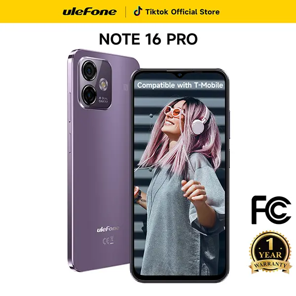 Ulefone Note 16 Pro Unlocked Cellphone 12GB+128GB, 8-Core, 6.52"FHD Display  ,Android 14, 50MP AI Camera, 4400mAh Battery, Dual Sim 4G LTE,  Unlock, US Version-Black color Smartphone