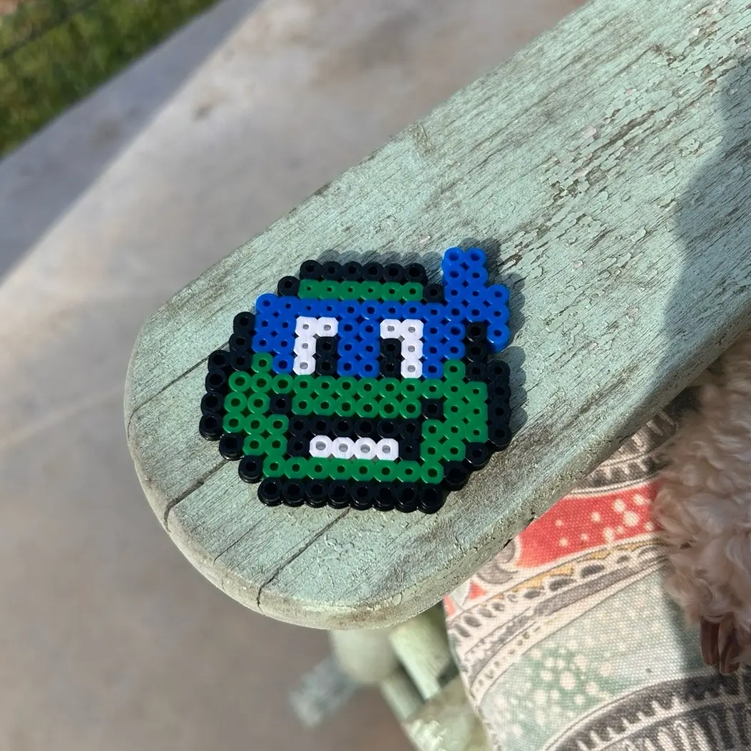 TMNT head keychain made from perler beads