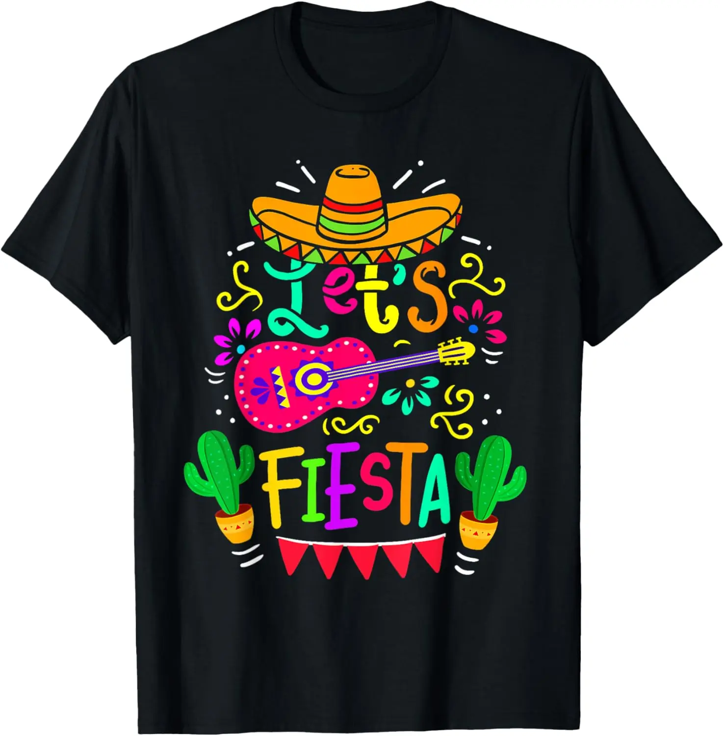 [100% Cotton]   Let'S Fiesta Cinco De Mayo Mexican Party Guitar Lover T-Shirt Golf Gift T-Shirt For Men And Women