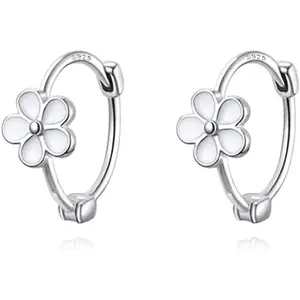 Solid 925 Silver Daisy Cartilage Huggie Earrings Women Girls