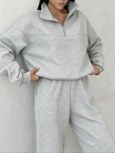 Women's Two-Piece Sporty Comfy Breathable Sportswear Set, Long Sleeve Half-Zip High Neck Top, Casual Pants, Fall & Winter Commuter, Sweatsuit with Pockets, Sweatsuit Sets