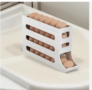 Automatic Rolling Egg Dispenser Organizer for Refrigerator 4-Tier Space-Saving Compact Design Easy Access Egg Storage