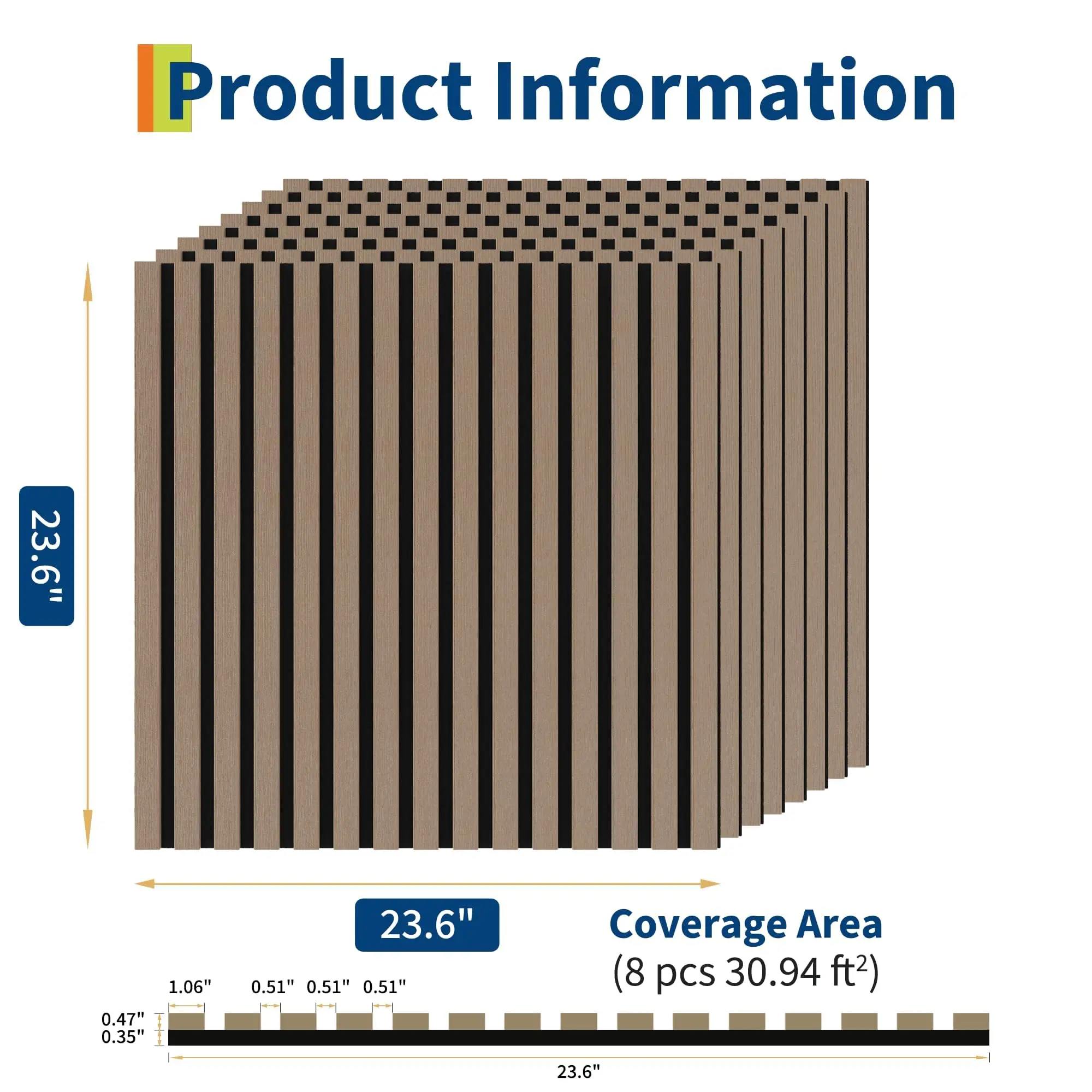 3D Fluted Wooden Wall Panels - MDF Fiber Wood Slats Sound-Absorbing Decor with Natural Wood Finish, DIY Wall/Ceiling Noise Reducing Panels for Residential, Commercial Spaces (Simple Setup)