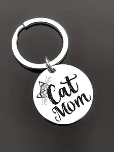 Cat Mom Letter Pattern Personalized Keychain, Cute Animal Design Keyring for Cat Lovers, Stainless Steel Keychain for Mother's Day Gift Idea