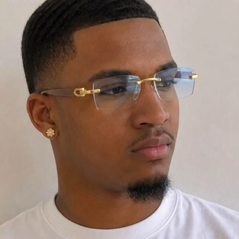 Luxury Rimless Rectangle Sunglasses Blue Gradient Lens Men’s Y2K Fashion