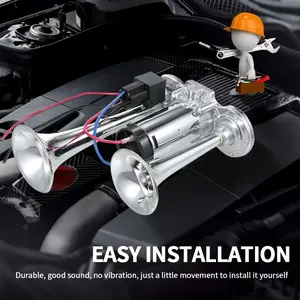 Universal 12V 130DB Super Loud Dual Trumpet Air Horn Kit with Compressor - Zinc Alloy Chrome Horn for Car Truck SUV Motorcycle Boat