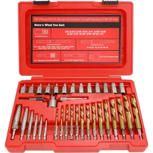 40 count Screw Extractor Set, Left Hand Drill Bit Set 6542/4341 HSS, Easy Out Bolt Extractor Set with Hex Adapter, Multi-Spline Stripped Bolt Remover for Broken Rusted Nuts Screws, , Studs