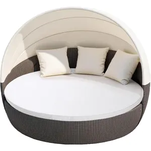 Outdoor Daybed Cushion Cover, 66" Replacement Daybed Cover with Elastic Band, Sun Bed Cushion Cover, Outdoor Round Bed Cushion, Cover ONLY (Daybed NOT Included) (White)