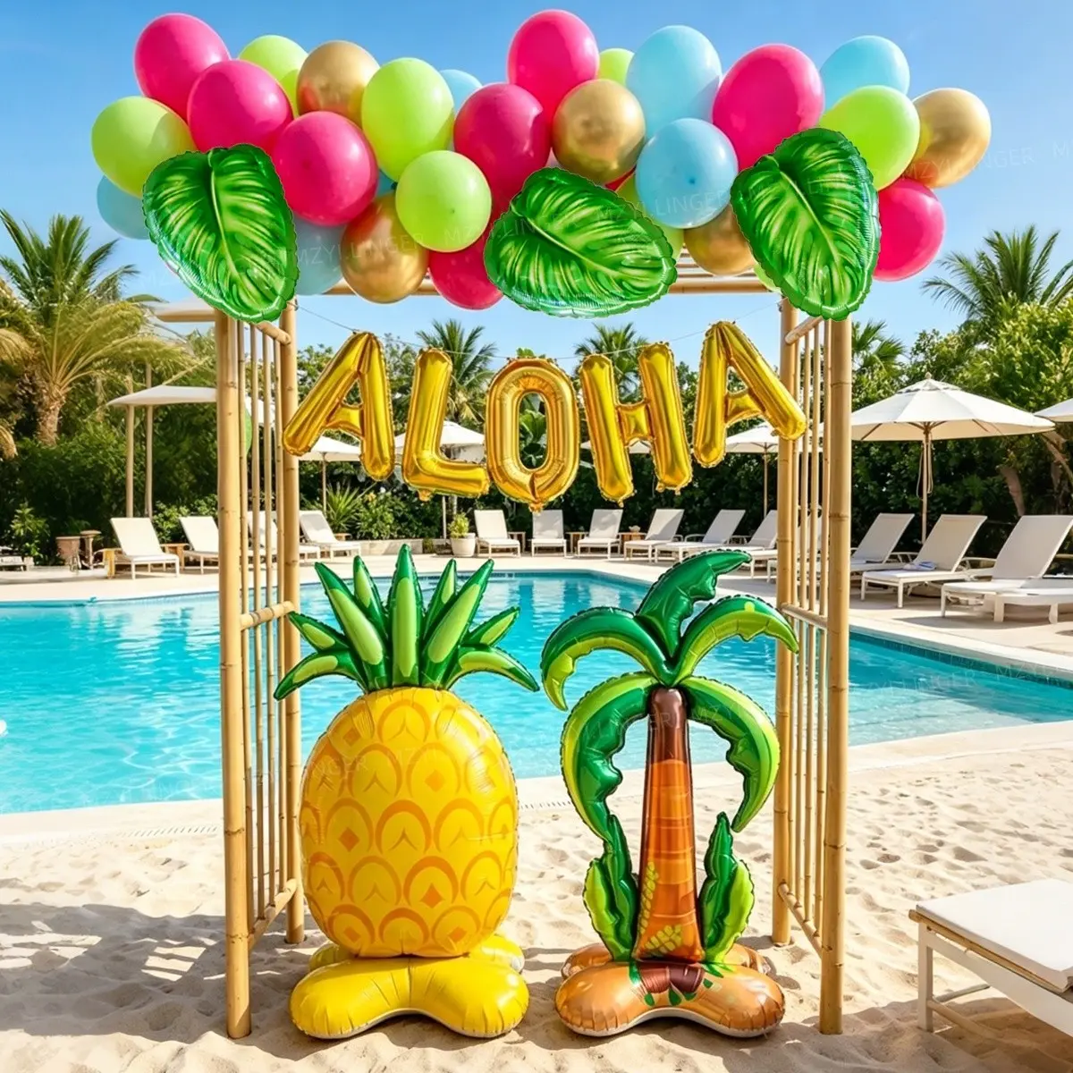 Aloha Tropical Balloon Arch Kit, Balloon Garland, Hawaii Party Balloons, Large Pineapple and Palm Tree Aluminum Foil Balloons, Perfect for Beach Parties and Birthdays