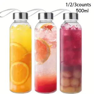 Reusable Glass Water Bottle Set with Stainless Steel Lid, Transparent Juice Bottles, Liquid Storage Containers for Juicing Drinks Refrigerator Travel, Eco Friendly Bottle