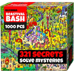 QUOKKA 1000 Piece Puzzle for Adults and Teens – Animal Bash Adult Jigsaw Puzzles with Hidden Secrets & Audio Story