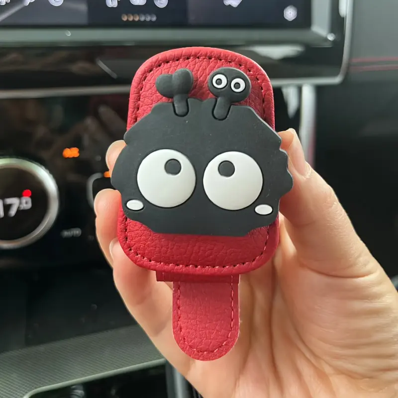 2 Magnetic car sun visor glasses clips, cute coal fairy design, powerful magnetic stand, in-car accessory, safe fixation, fashionable glasses clips, car storage organizer, suitable for driving, traveling and daily use