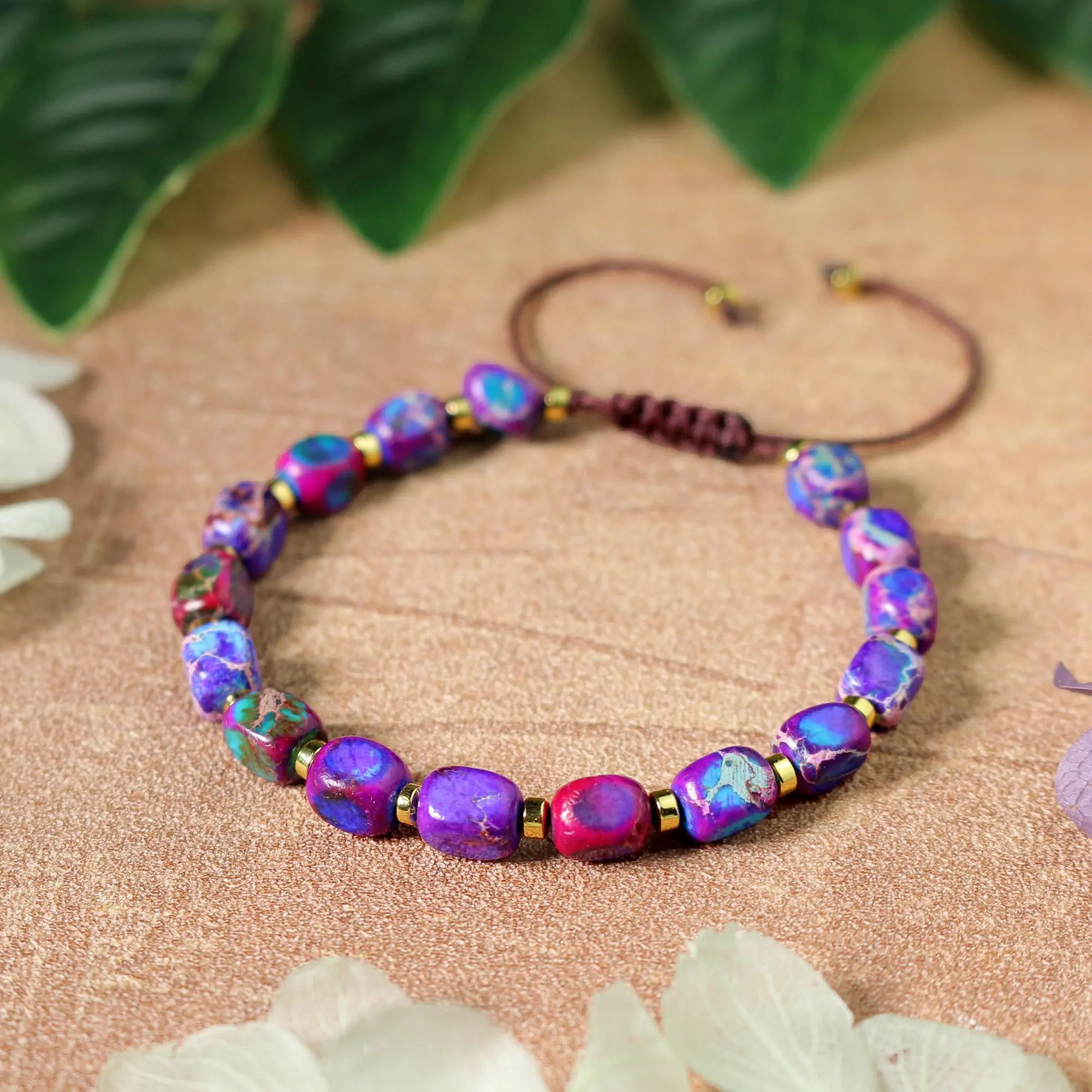 Galaxy Raw Sea Sediment Jasper Bracelet, Handmade Adjustable Healing Gemstone Specimen, Natural Crystal Bracelets & Anklets Gift