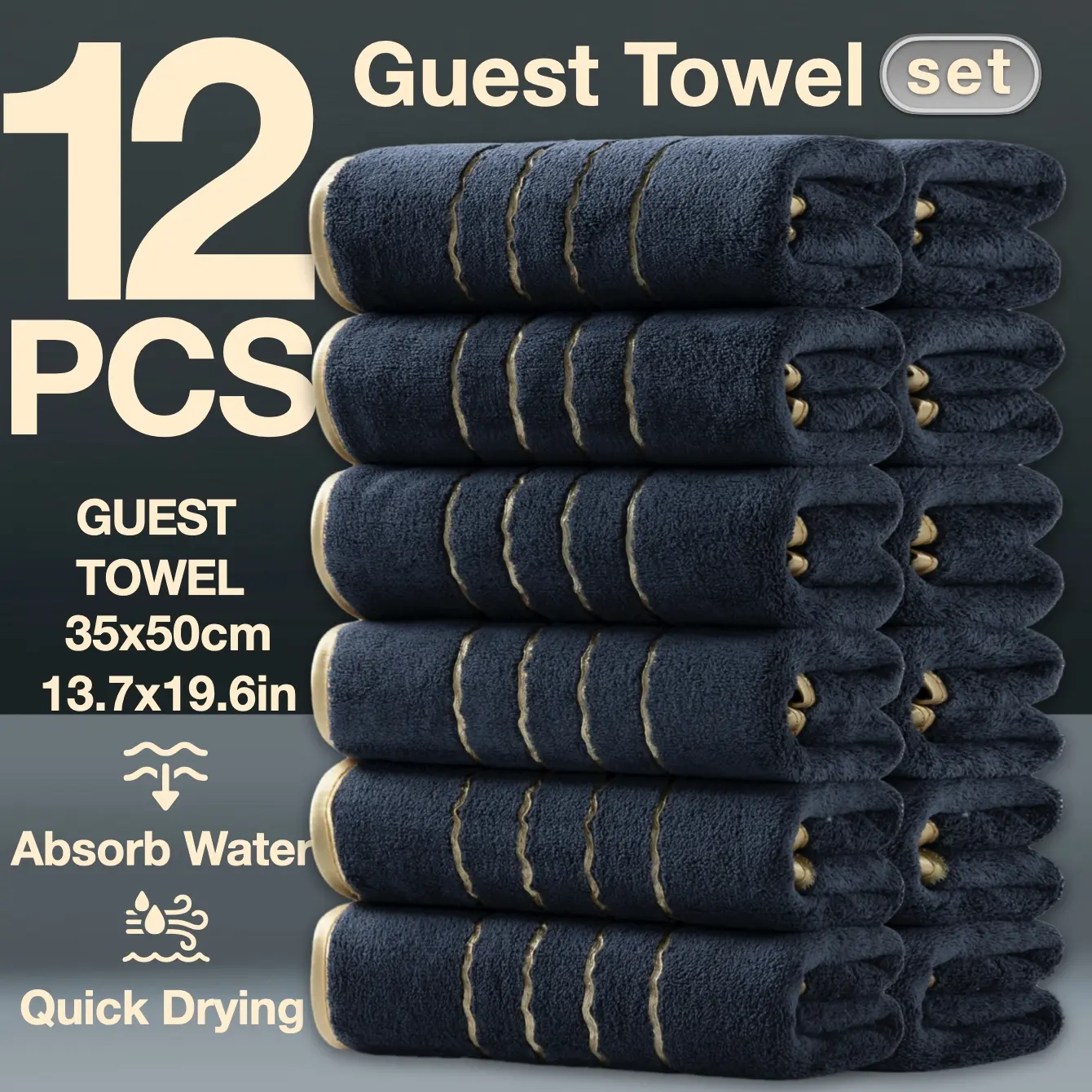 12-Piece Decorative Winter Thick Guest Towels, Modern Simple Bathroom Set, Strong Absorbent Quick Dry Microfiber, Reusable Washable Towels