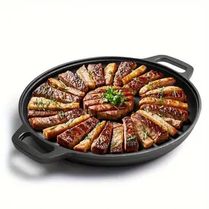 Cast Iron Round Skillet with Double Loop Handles 11 Inches for Ceramic Electro Gas Induction Oven Grill Campfire Multi-Use Cookware Pans 28cm 11.02inch Non Stick Coated Nonstick Cooking Tools