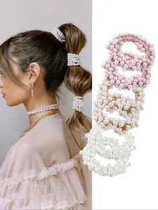 6Pcs Pearl Hair Scrunchies, 2-in-1 Hair Ties & Bracelets for Women, Handmade Beaded High Elastic Hair Bands, Popular Hair Accessories, Fashionable Hair Accessories, Hair Accessories Set